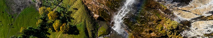 Waterfall on a mountain seen from above