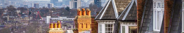 Houses with city in backdrop