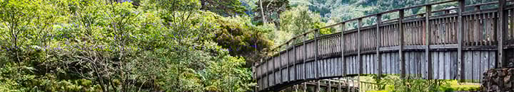 Bridge over a river at the foot of a mountain