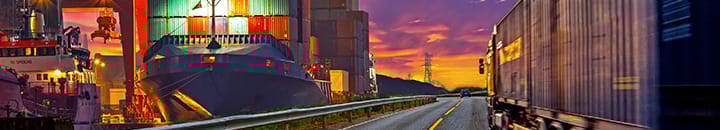 Truck transport next to container port