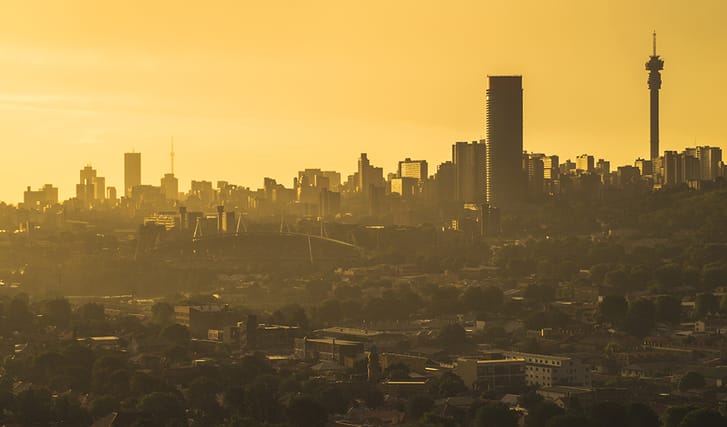 Johannesburgg city skyline sunset