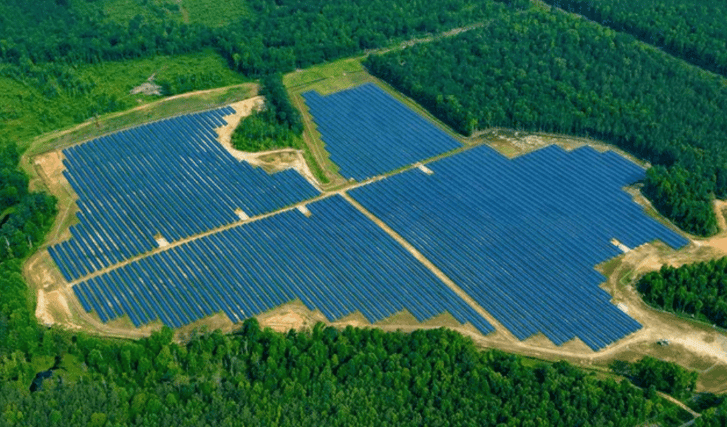 A bird's eye view of a large renewable energy site