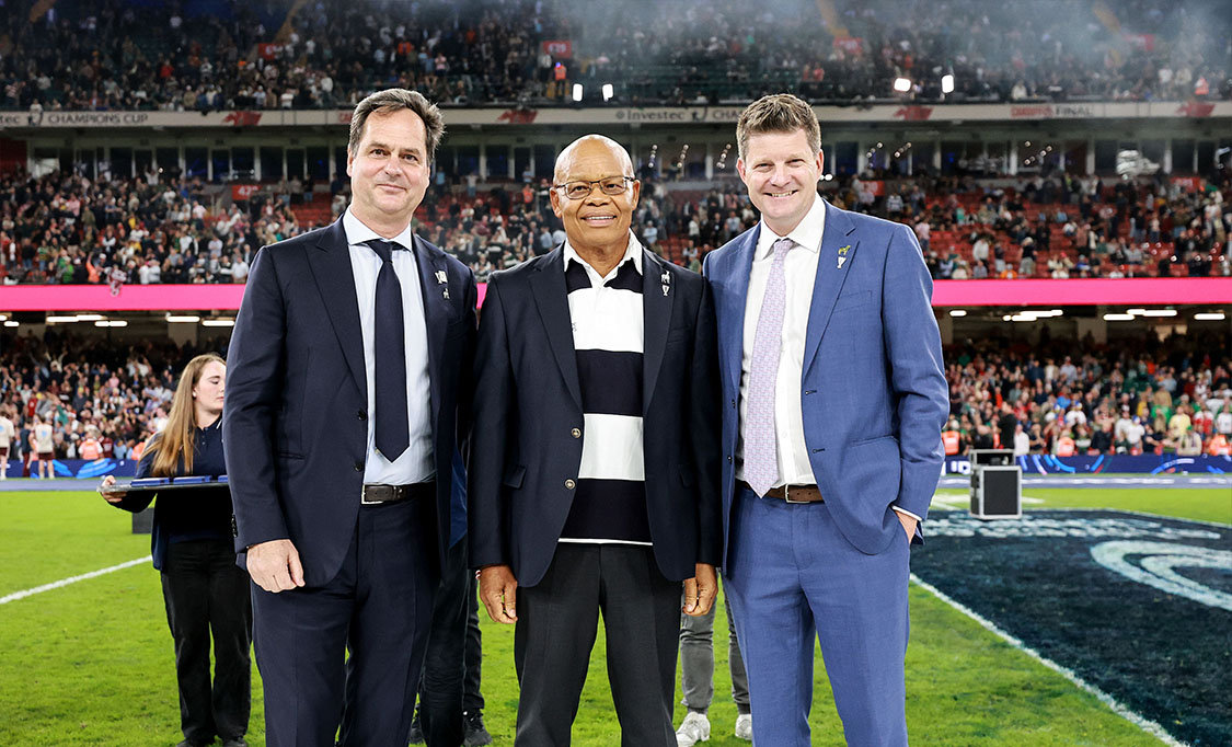 Fani Titi, Investec Group Executive with EPCR Chairman Dominic McKay and EPCR CEO Jacques Raynaud 