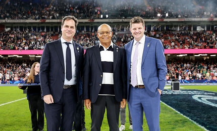 Fani Titi, Investec Group Executive with EPCR Chairman Dominic McKay and EPCR CEO Jacques Raynaud