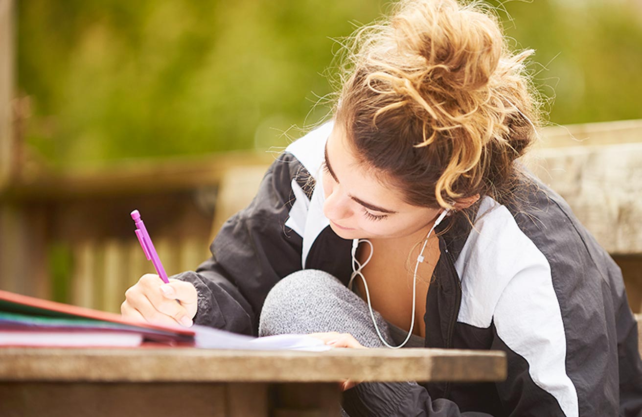 Female studying outside