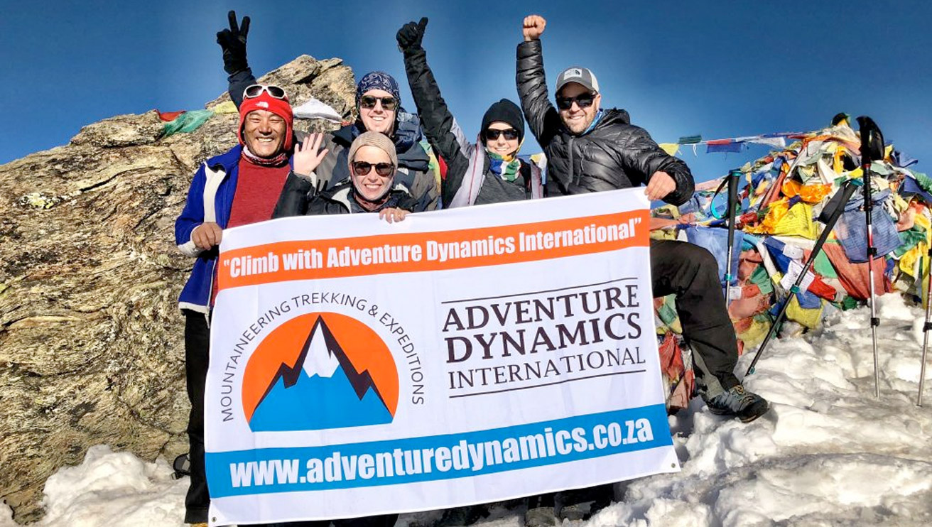 Celebrating at the summit of Mount Everest