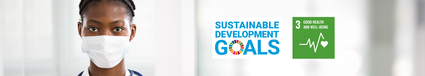 Healthcare worker in a mask next to SDG 3