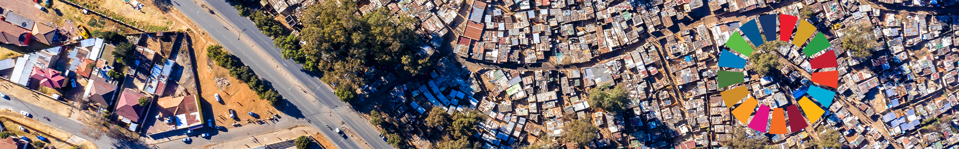 Aerial view of inequality. Wealthy housing along side the Makause informal settlement in Primrose, South Africa