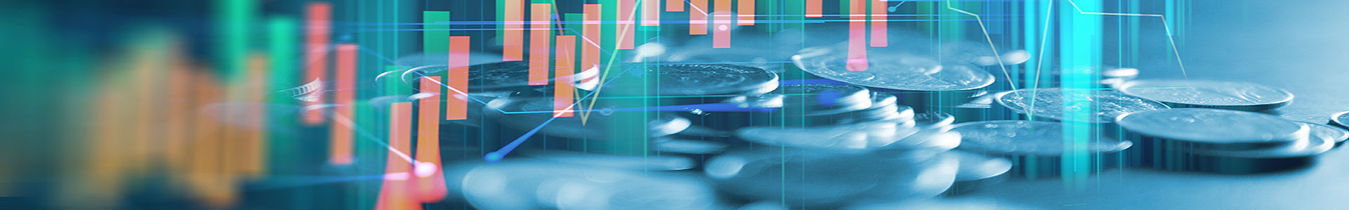 coins with a digital graph overlay