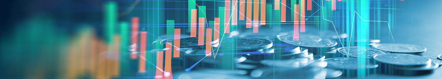 coins with a digital graph overlay