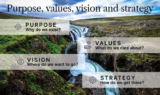 Distinguishing purpose from values, vision and strategy