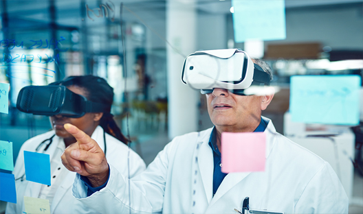 Doctors wearing VR goggles