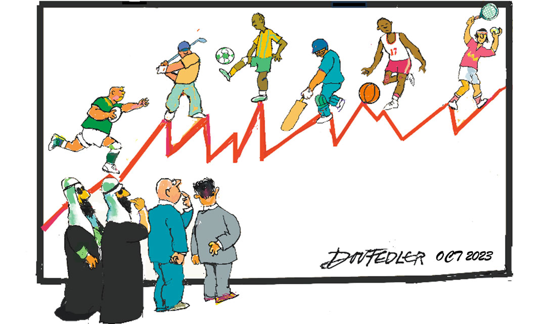Cartoon showing two charts of private markets and stock markets