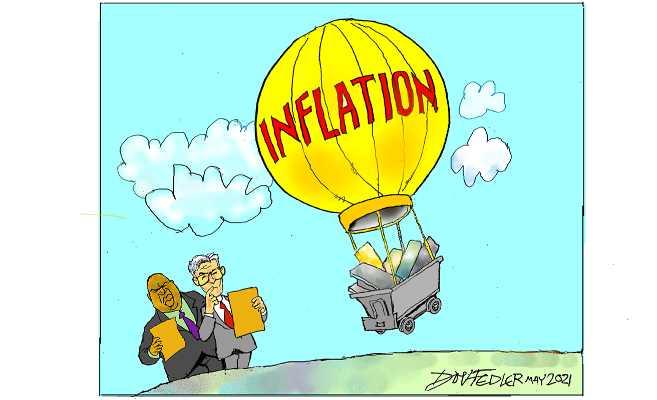higher metals inflation cartoon showing inflation hot air balloon