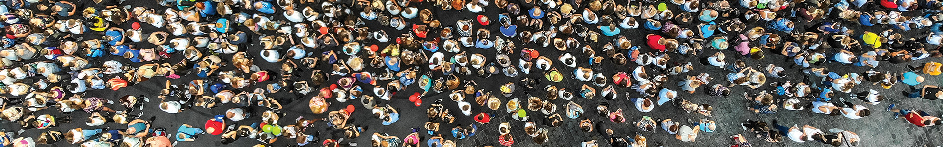 Crowd of people in one place. Top view from drone