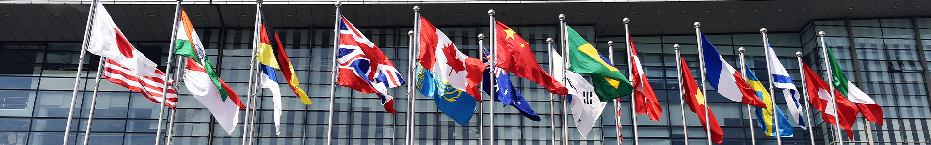 View off national flags in a row