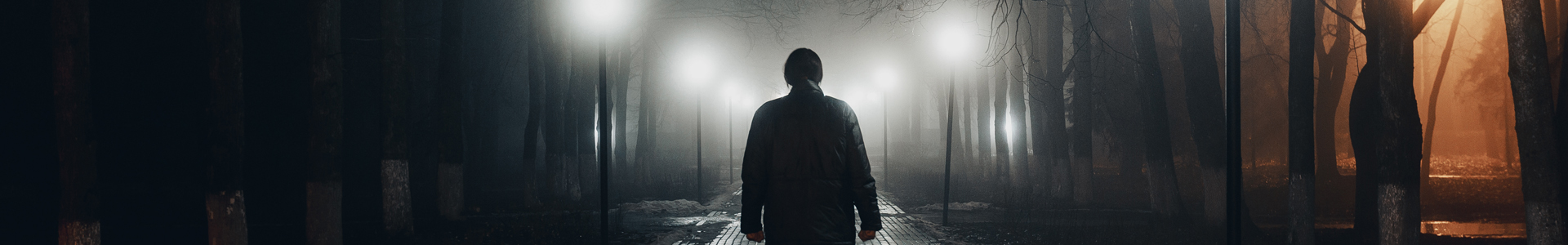 Man walking alone along a dark street