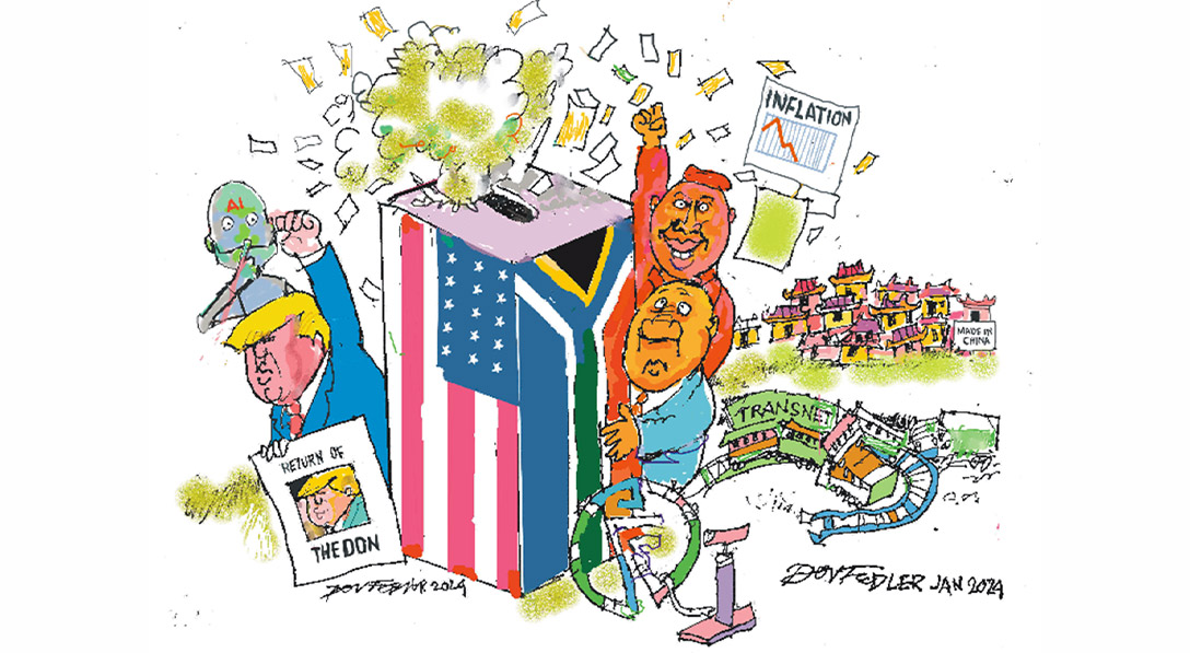 Cartoon showing South Africa and USA election voting