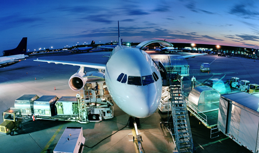 Airplane being loded with cargo