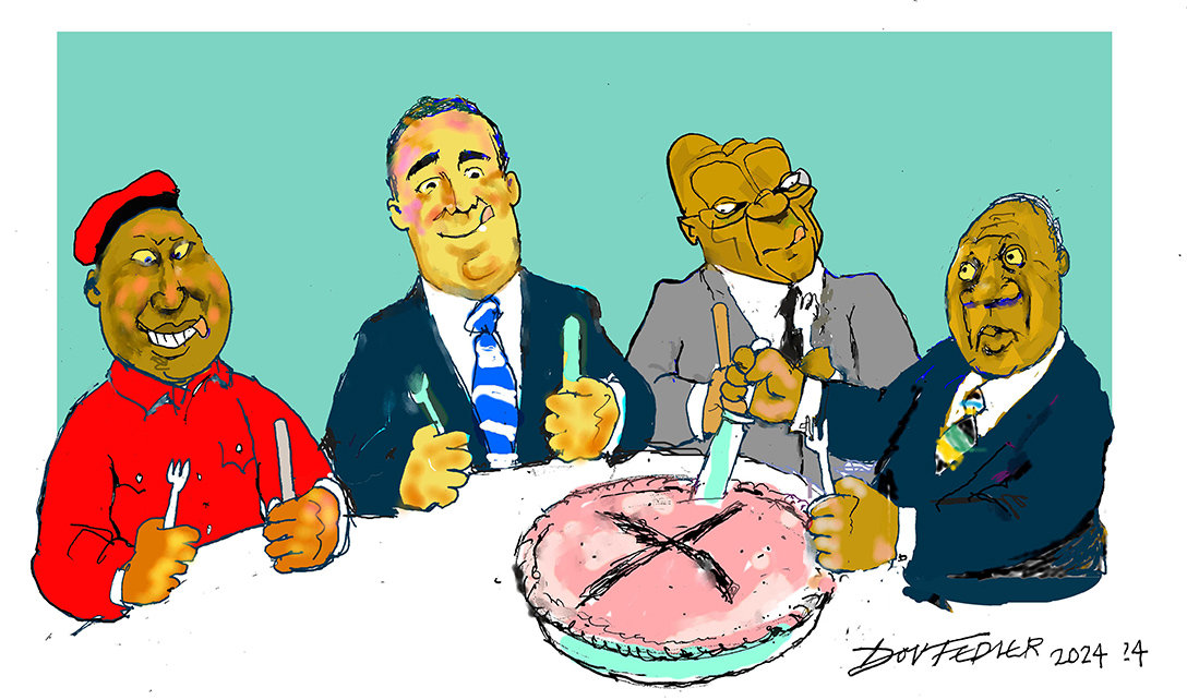 Election candidates all wanting a slice of the pie cartoon