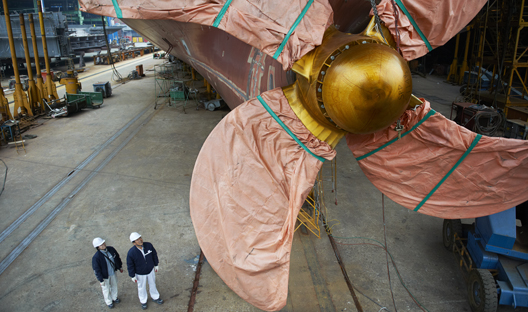 Giant propeller in ship yard