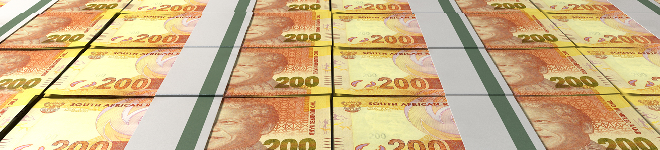 Stacks of R200 rand notes
