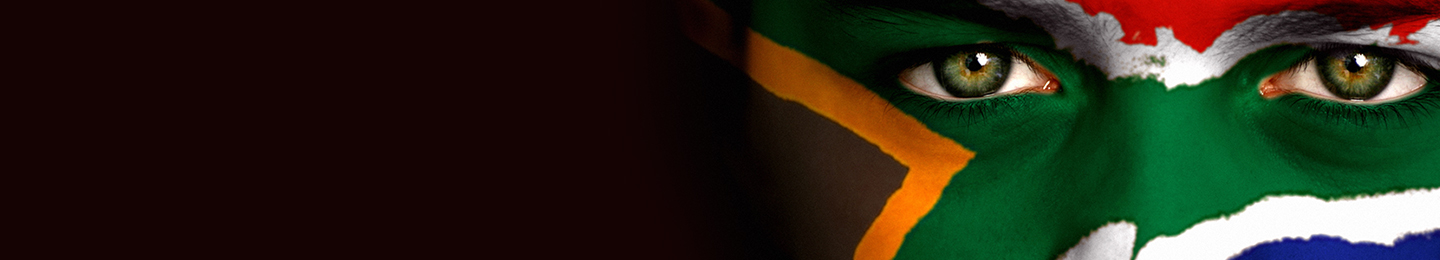 Face painted with the South African flag