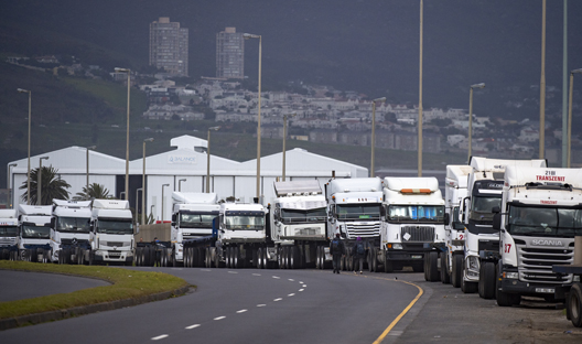 Trucks queueing outside Cape Town harbour