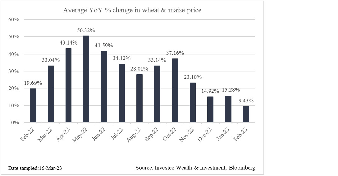 Average YoY % change in SAFEX wheat and maize price chart