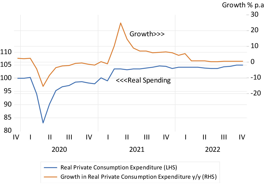 US Real private consumption expenditure and growth chart