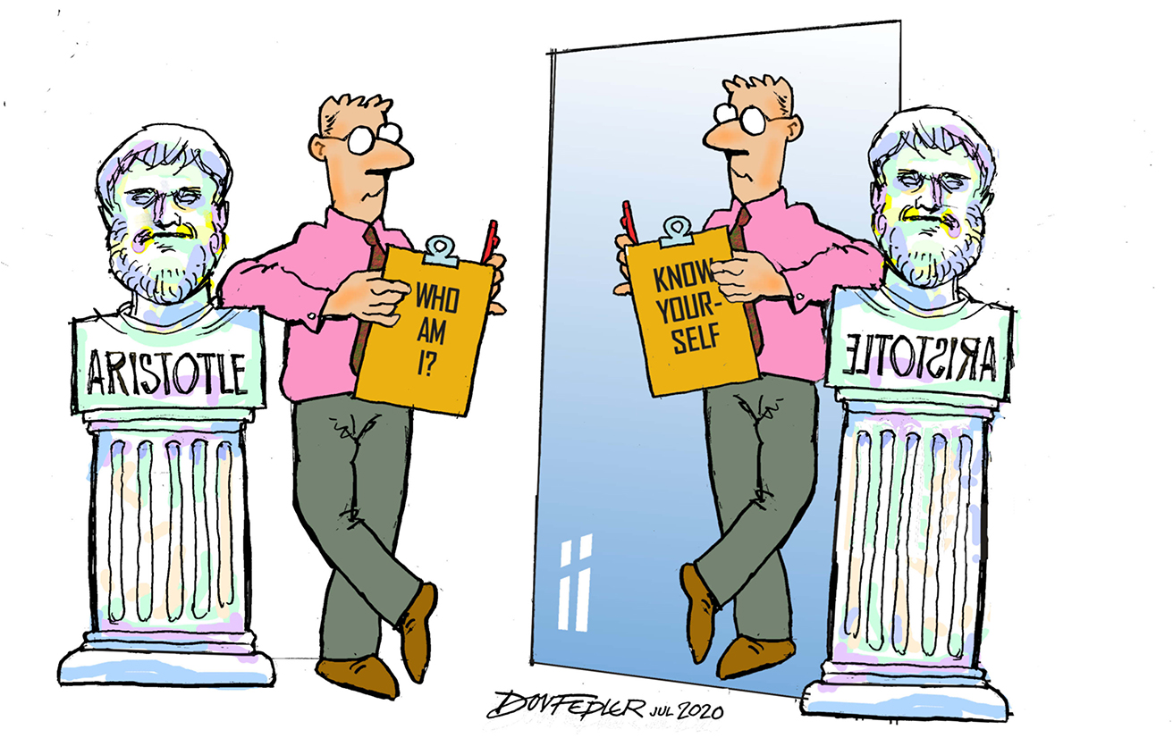 Self knowledge - looking in a mirror cartoon