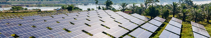 Solar panels near river bank