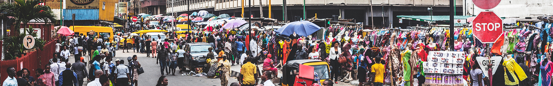 A photo of a crowded, colorful streets of Lagos, Nigeria