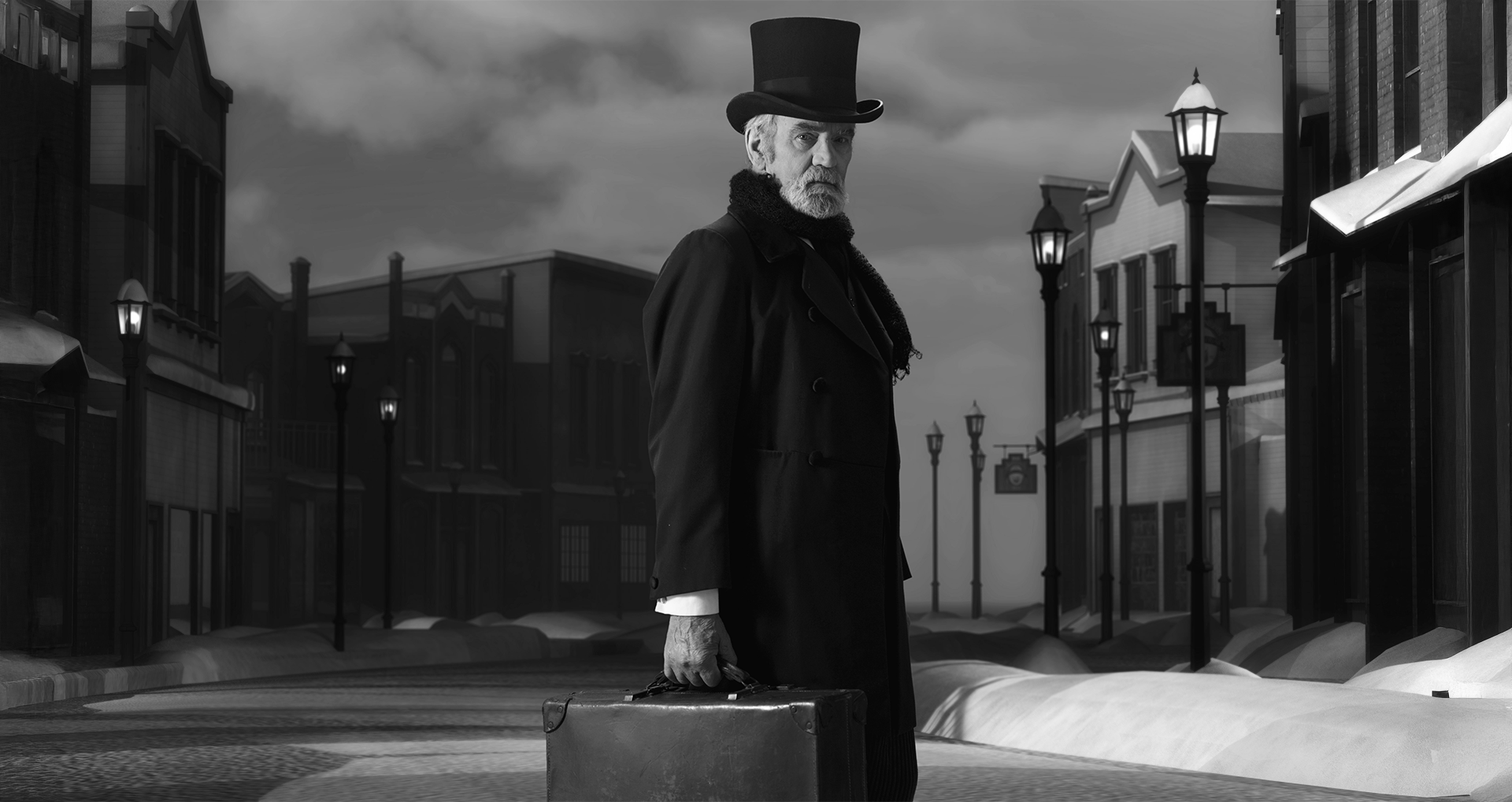 scrooge standing in the street