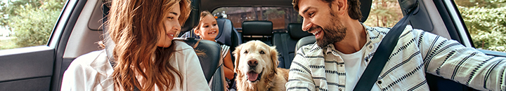 Family in a SUV with the dog