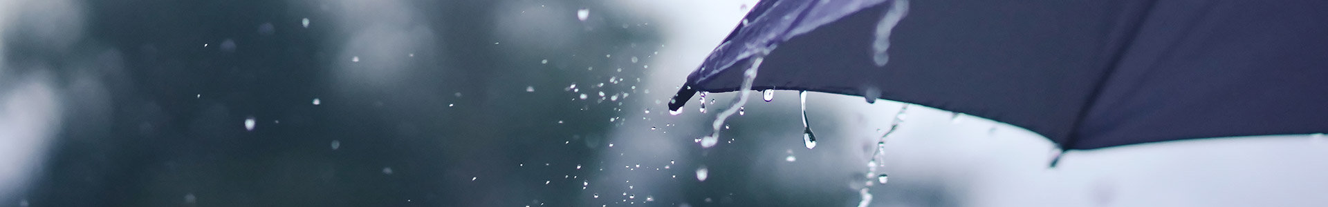 Rain pouring on top of umbrella