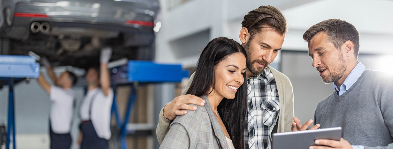 Couple at a car service centre