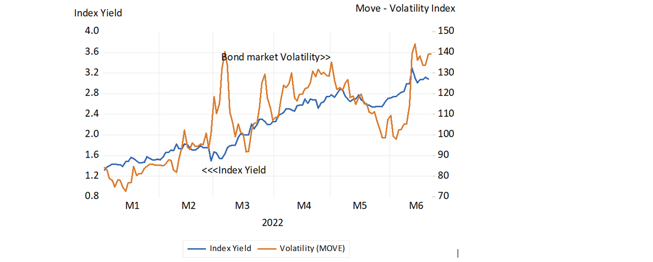 US Treasury bond yields and volatility in 2022
