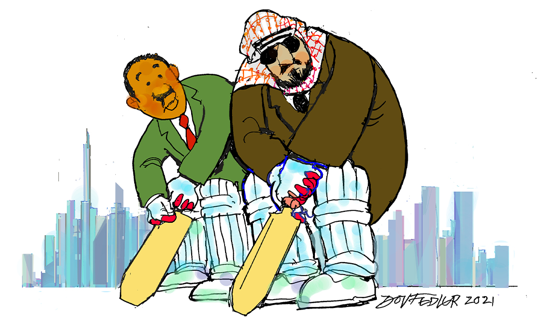 UAE and South Africa playing cricket cartoon