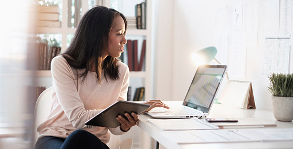 Woman working on a laptop