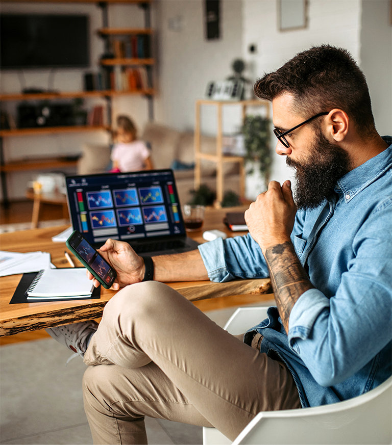 business man looking at stocks