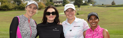 Investec head of Sponsorships, Peta Dixon with sponsored pros- Ivanna Samu; Danielle du Toit and Kaiyuree Moodley