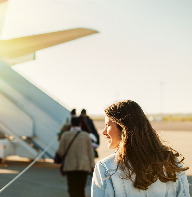 woman boarding a plane