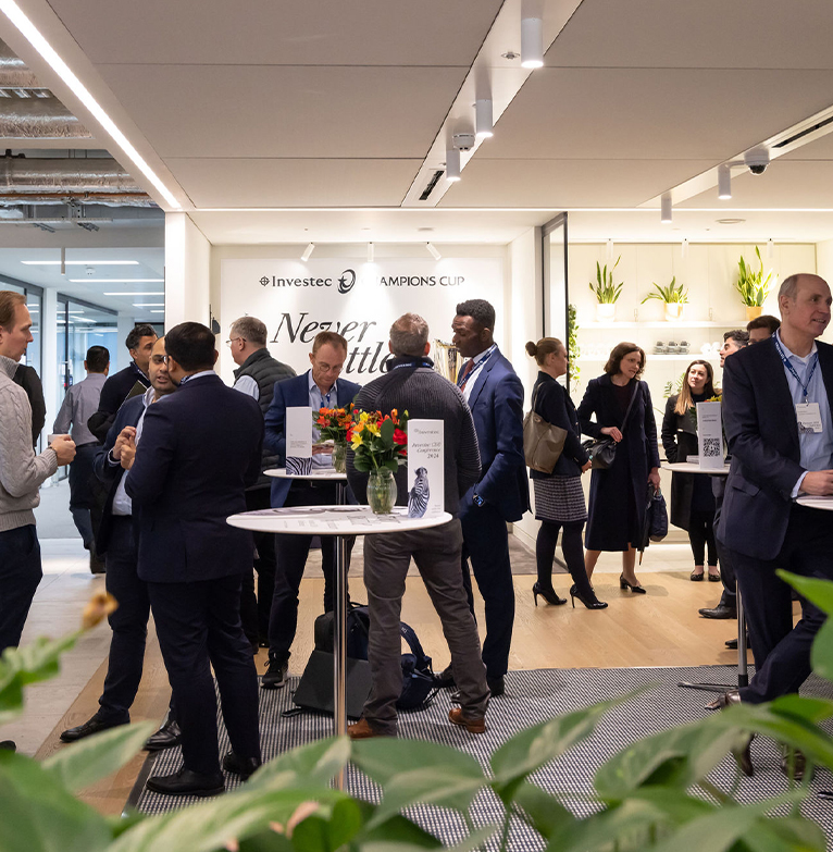 Attendees at the Investec CEO conference chatting and mixing at Gresham Street