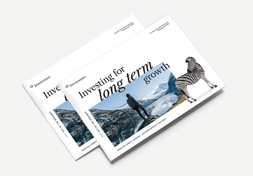 Investec Direct Lending Autumn newsletter front cover sitting on top of stone background