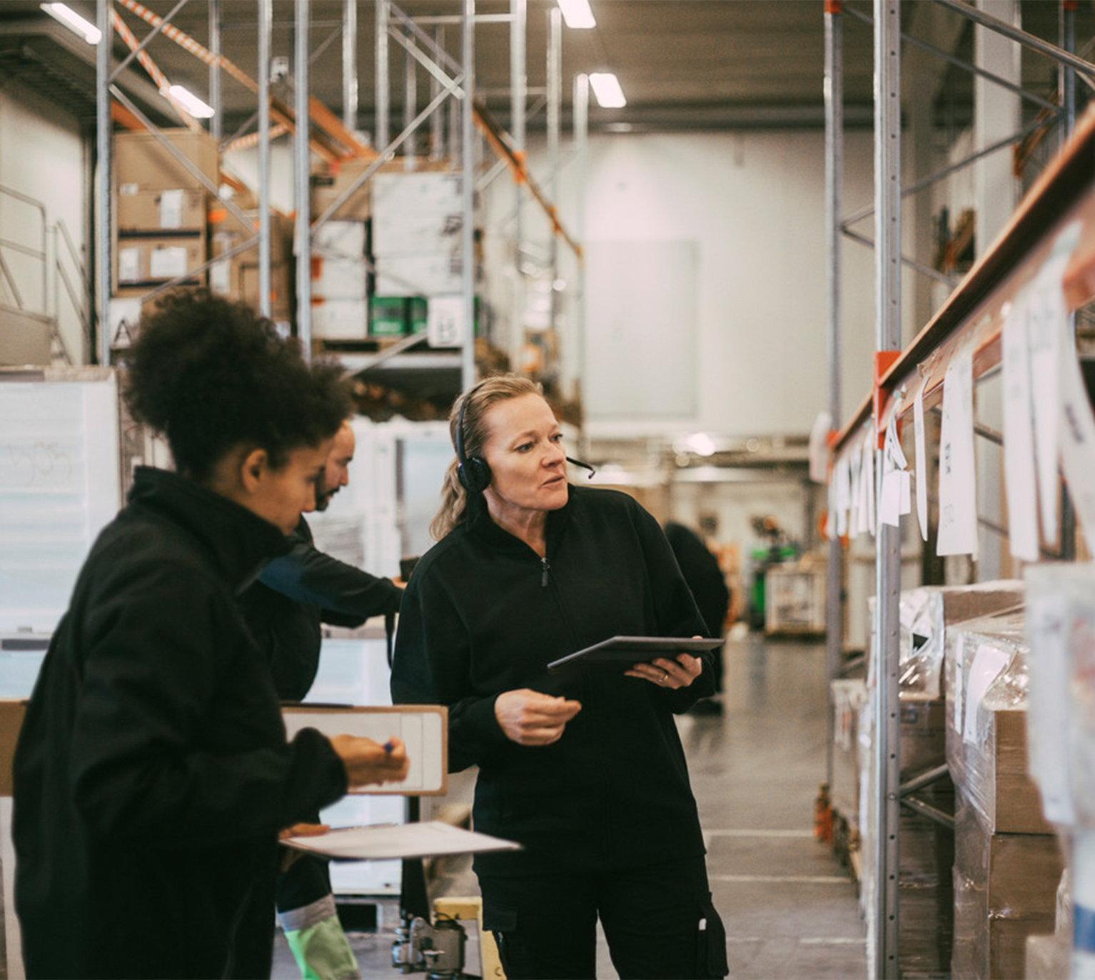 two female logistic workers in warehouse