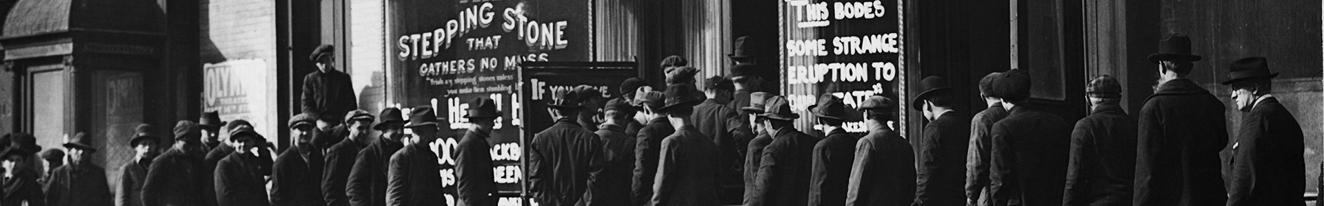 Unemployed Americans line up for food at soup kitchens during the 1930s
