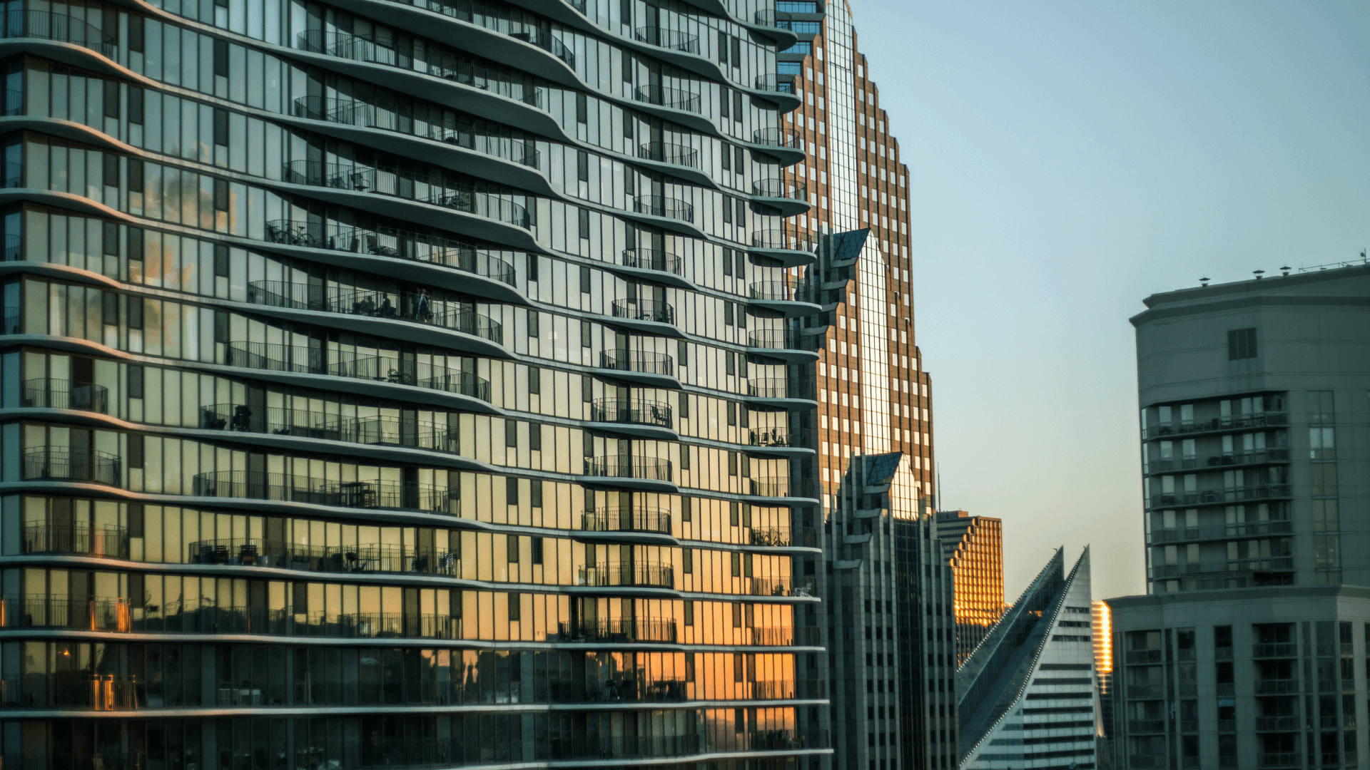 Modern high rise flats at sunset