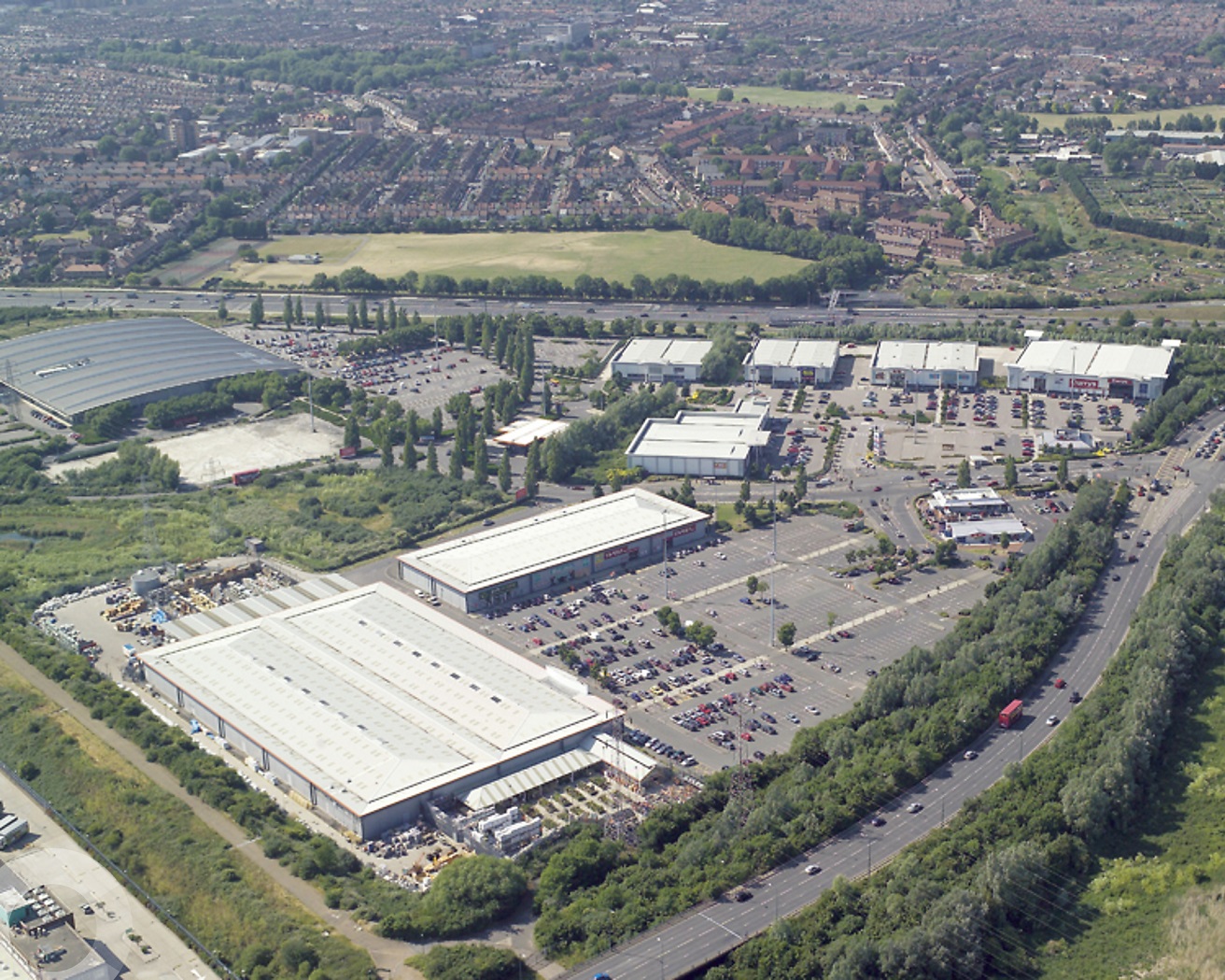 Beckton Gateway shopping centre as seen from the sky