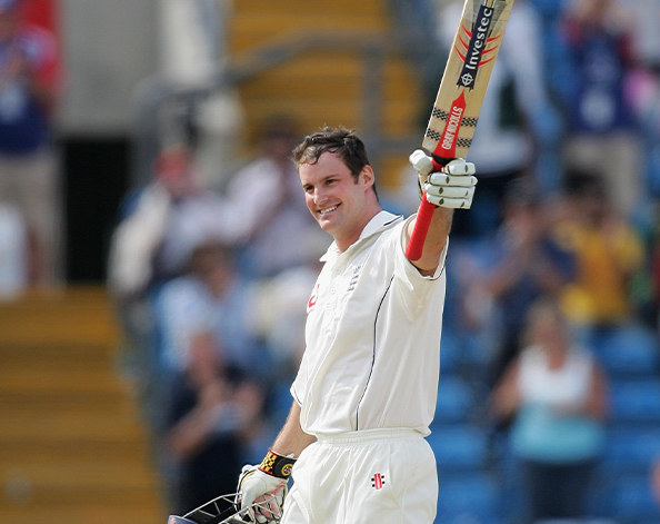 Sir Andrew Strauss holding his bat a loft